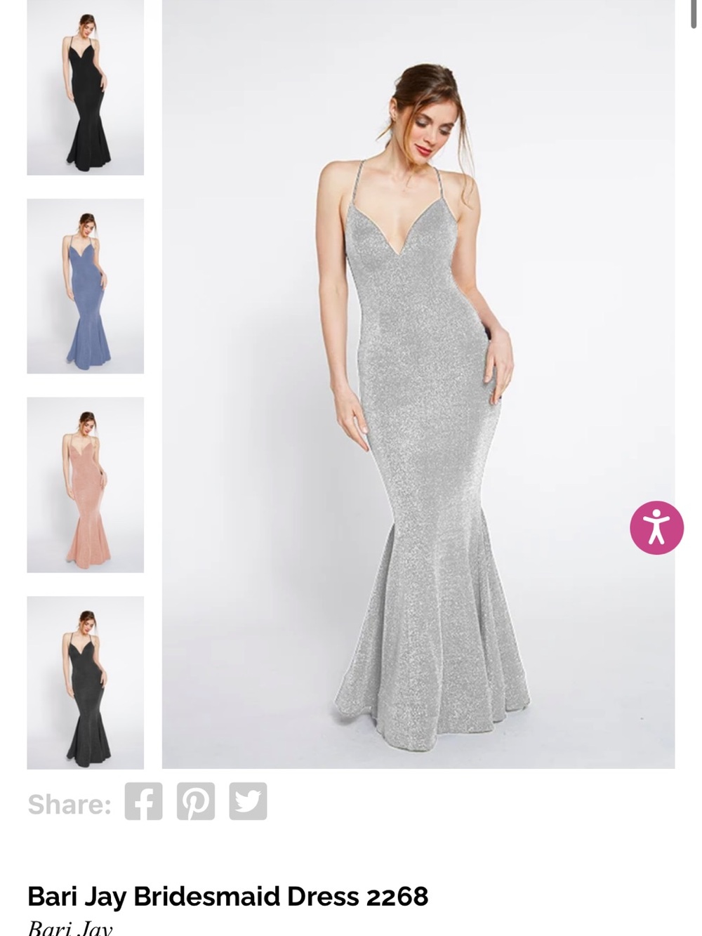 Bari Jay Silver Glitter Spaghetti-Strap Mermaid Gown